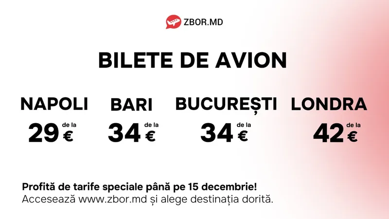 Promoție Zbor.md: Zboară spre Europa de la doar 29 €