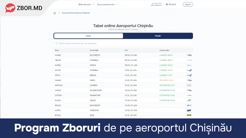 Повний розклад авіарейсів тепер доступний на Zbor.md